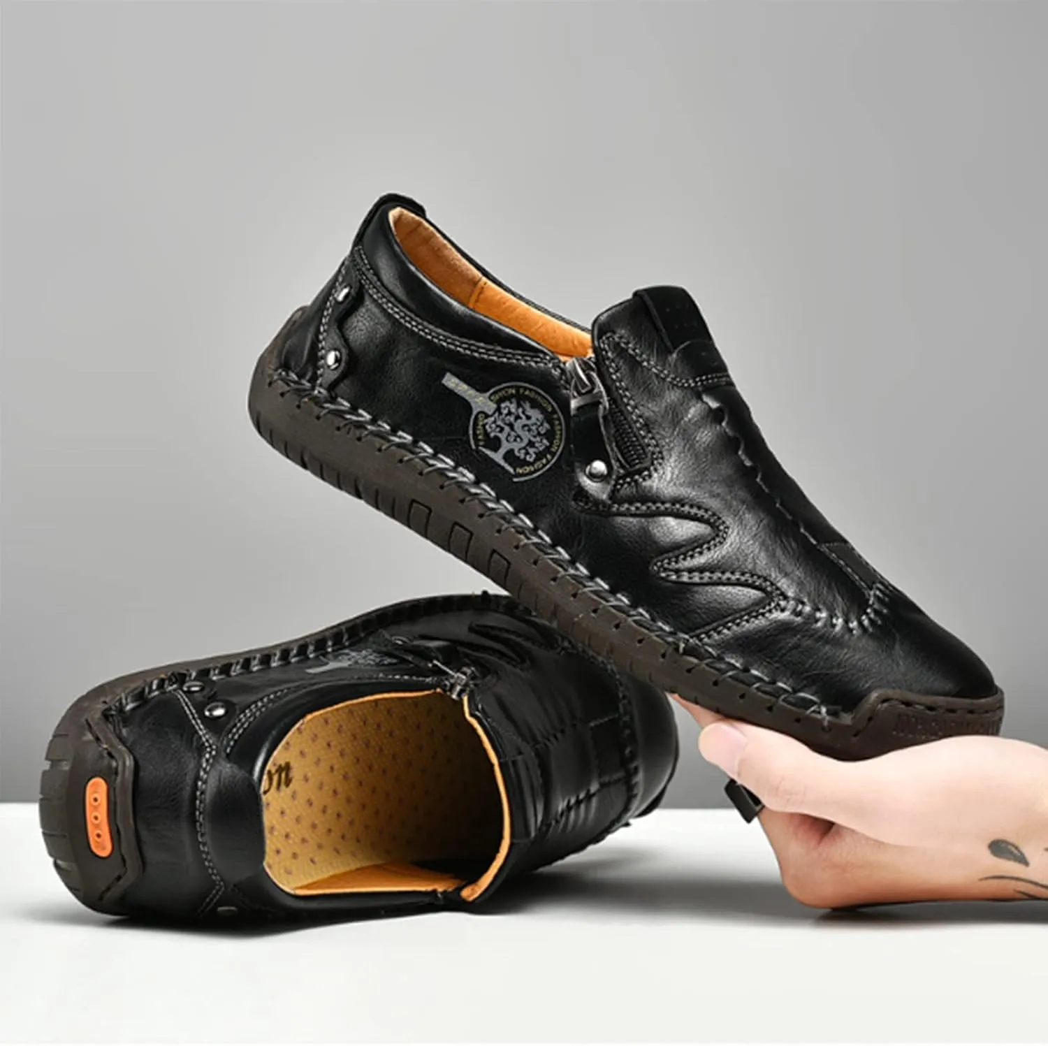 Men Leather Loafer Slip On Comfortable Round Toe Handmade Breathable Soft Sole Walking Flat Penny Work Shoes Driving Shoes for Men