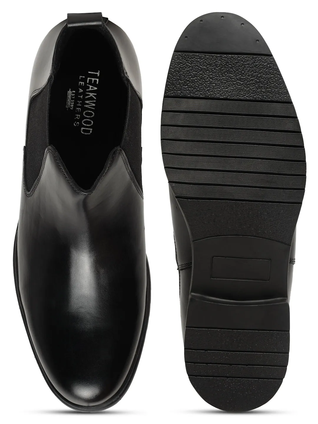 Men's Black Solid Leather Chelsea boots