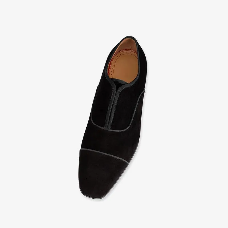 Men's Black Velvet Loafers with Open Uppers