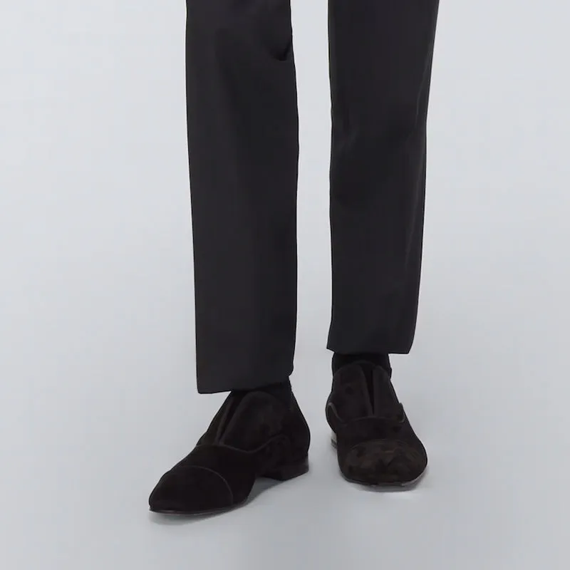 Men's Black Velvet Loafers with Open Uppers