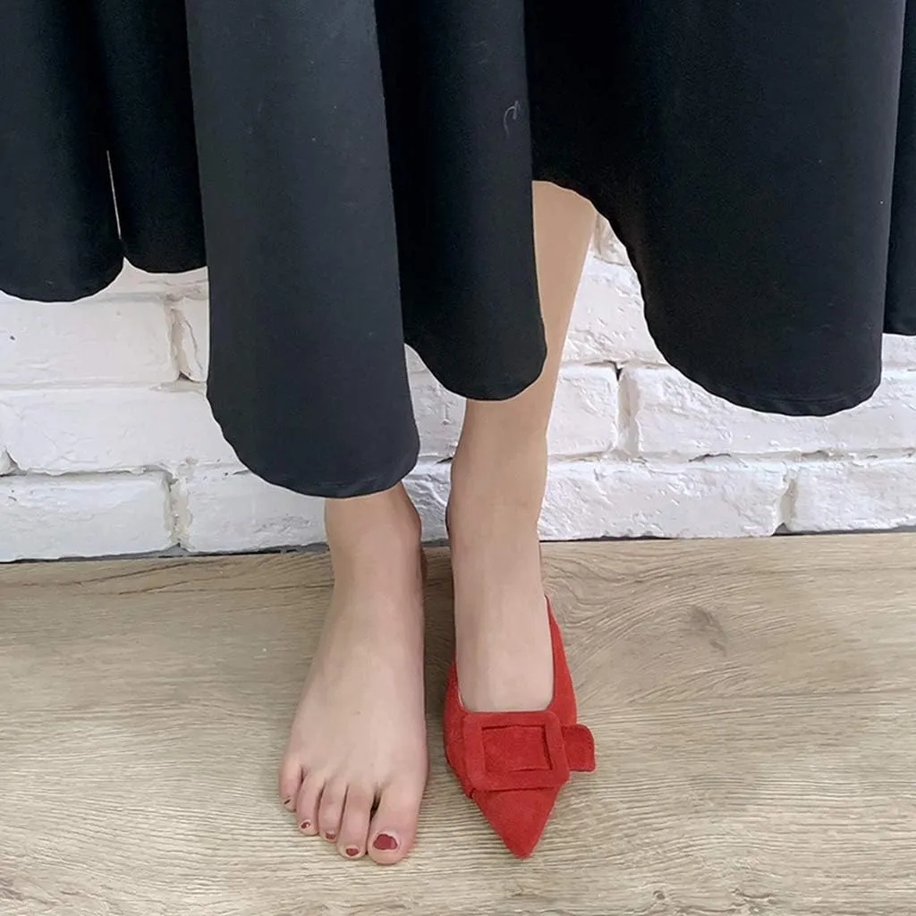 MIOKE Women's Pointed Toe Buckle Mules Low Heel Slip On Loafer Backless Comfy Dress Pump Slide Sandal Shoes