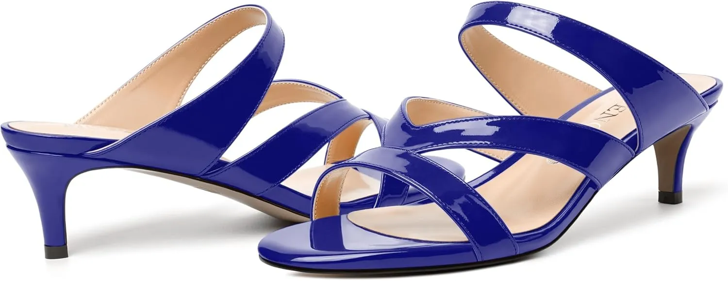 MODENCOCO Womens Patent Party Open Toe Stylish Casual Strappy Slip On Kitten Low Heel Heeled Sandals 2 Inch