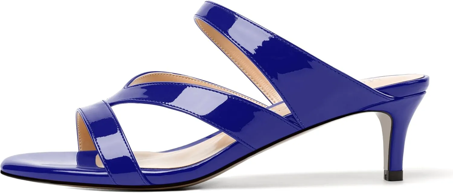 MODENCOCO Womens Patent Party Open Toe Stylish Casual Strappy Slip On Kitten Low Heel Heeled Sandals 2 Inch
