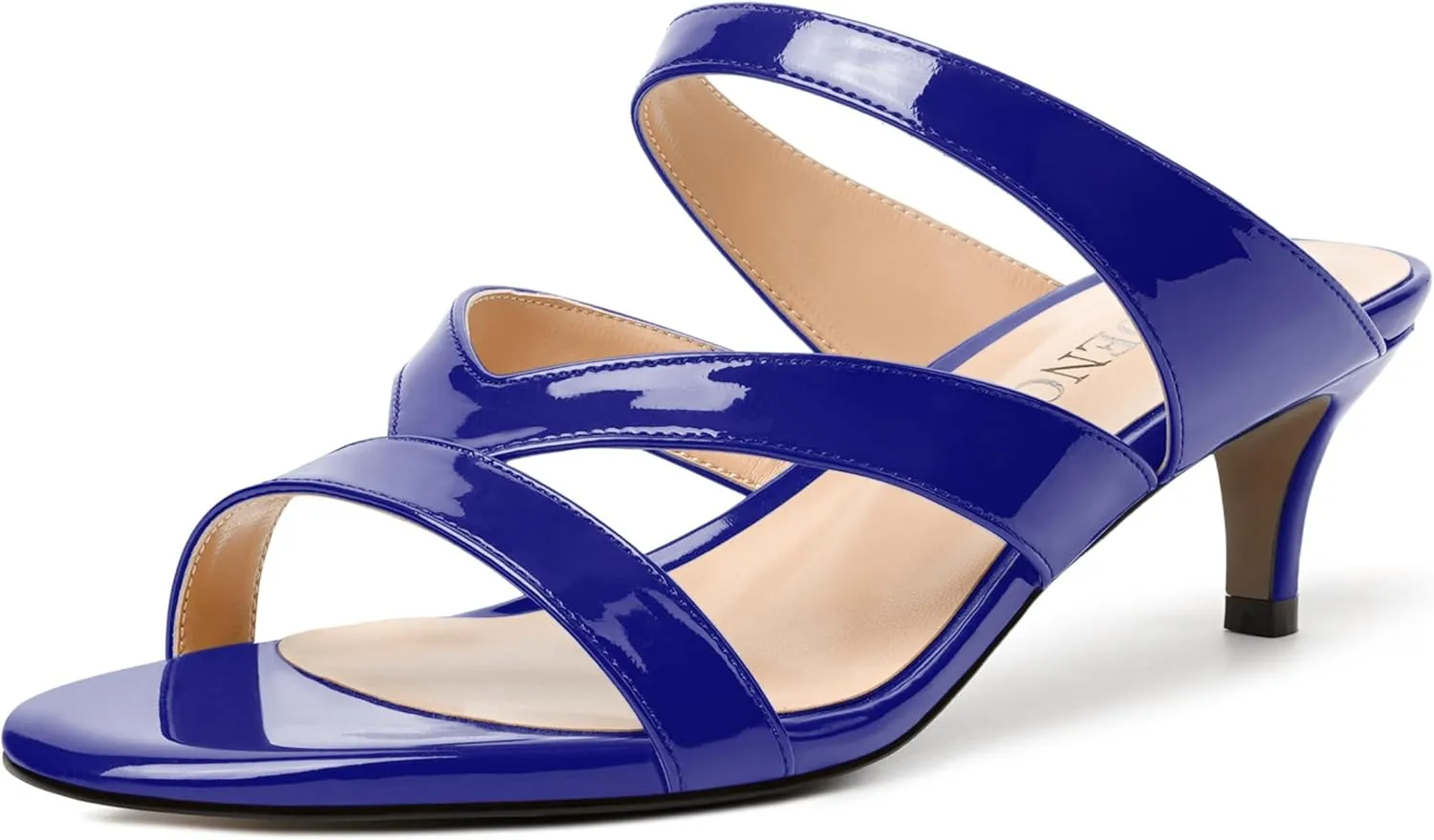MODENCOCO Womens Patent Party Open Toe Stylish Casual Strappy Slip On Kitten Low Heel Heeled Sandals 2 Inch