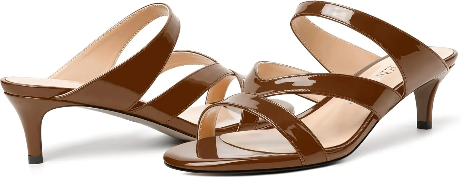 MODENCOCO Womens Patent Party Open Toe Stylish Casual Strappy Slip On Kitten Low Heel Heeled Sandals 2 Inch