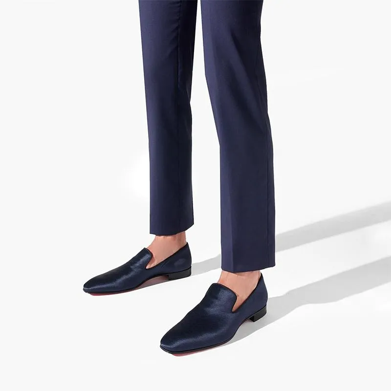 Navy Men Flat Loafers Fabric Calf Shoes