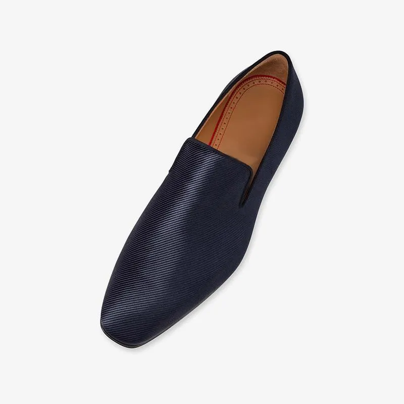 Navy Men Flat Loafers Fabric Calf Shoes