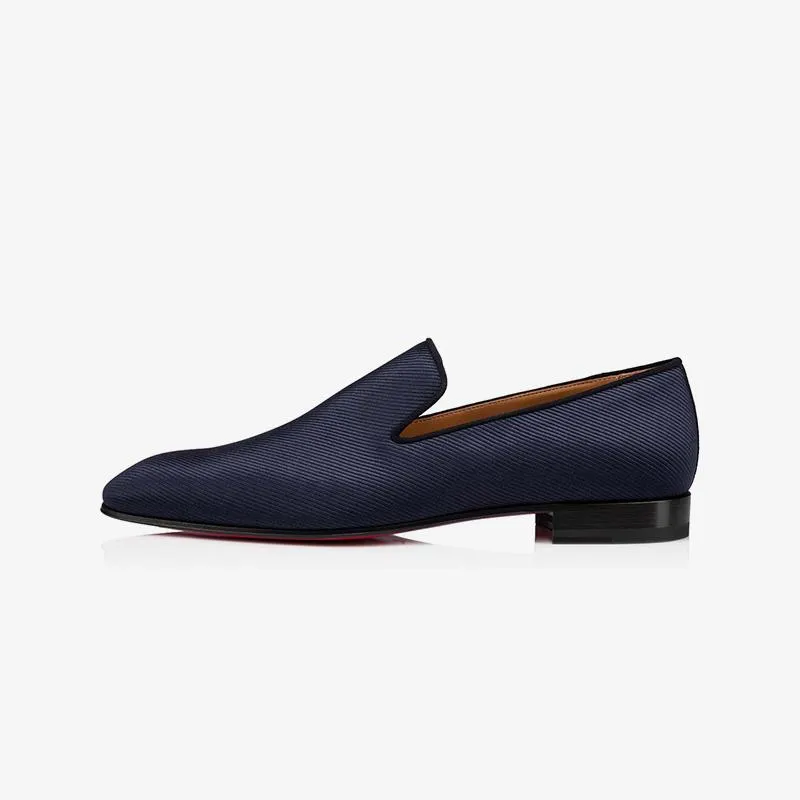 Navy Men Flat Loafers Fabric Calf Shoes