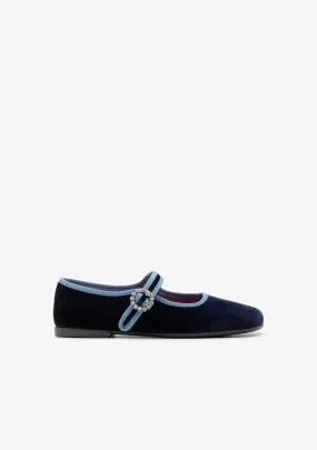 Navy Velvet Ballerinas B&W