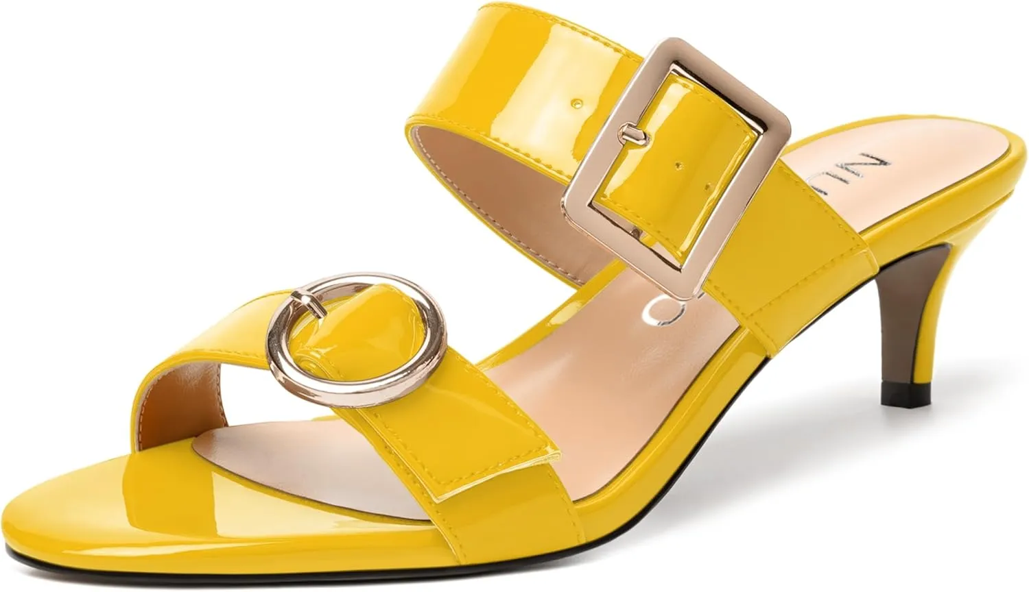 NUMALEO Womens Party Slip On Casual Patent Open Toe Stylish Kitten Low Heel Heeled Sandals 2 Inch