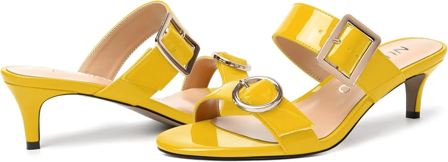 NUMALEO Womens Party Slip On Casual Patent Open Toe Stylish Kitten Low Heel Heeled Sandals 2 Inch