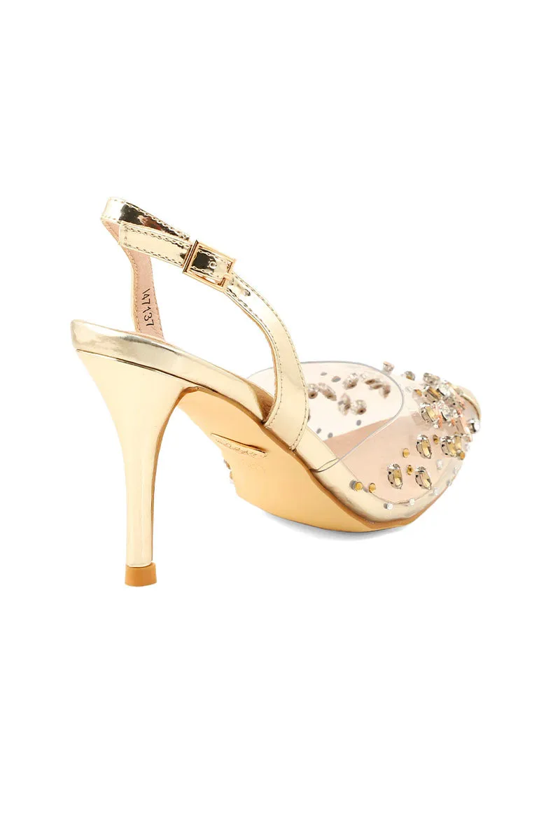 Party Wear Sling Back I47137-Golden