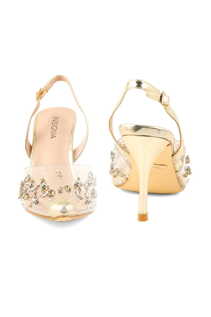Party Wear Sling Back I47137-Golden
