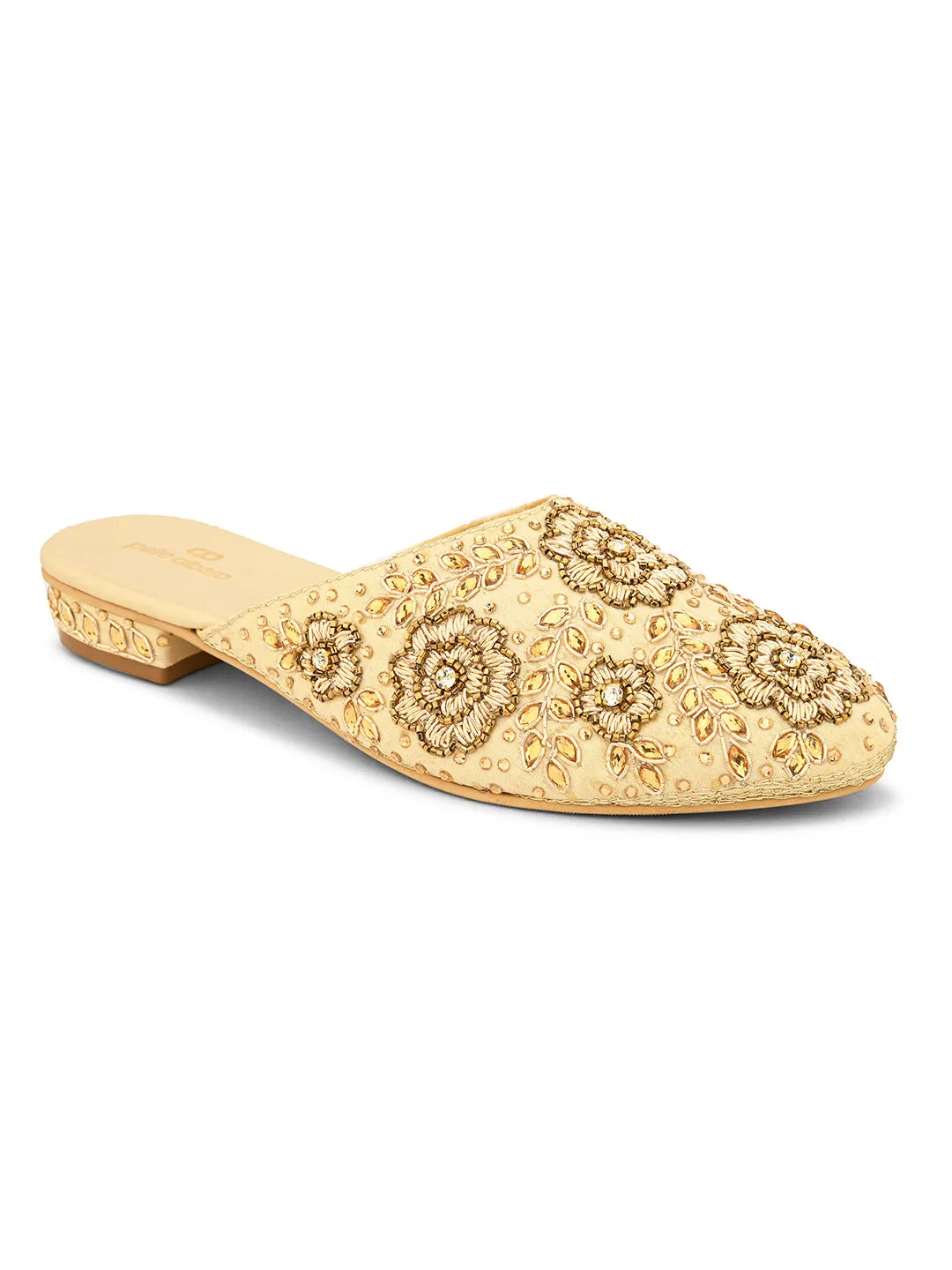 Pelle Albero Women's Gold Synthetic Leather Slip On Casual Sandal