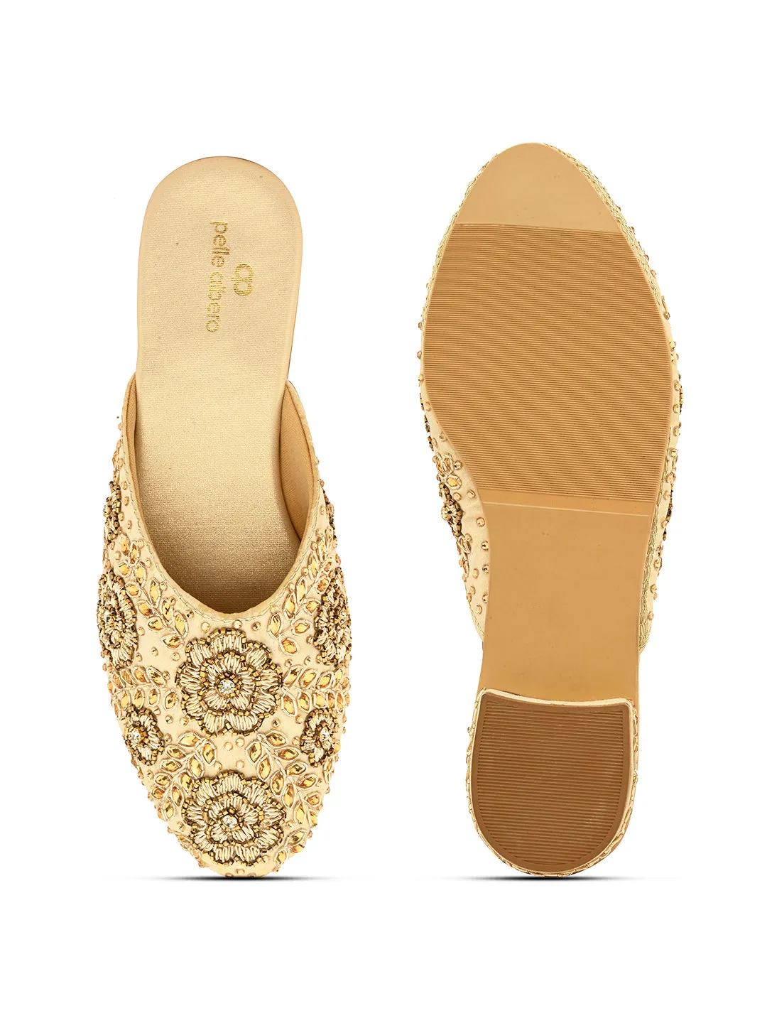 Pelle Albero Women's Gold Synthetic Leather Slip On Casual Sandal