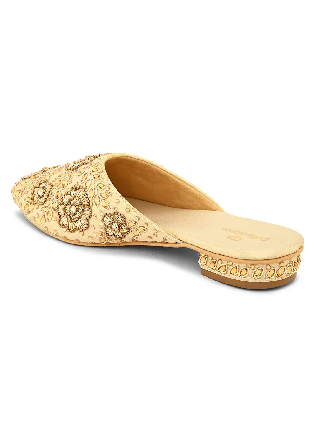 Pelle Albero Women's Gold Synthetic Leather Slip On Casual Sandal