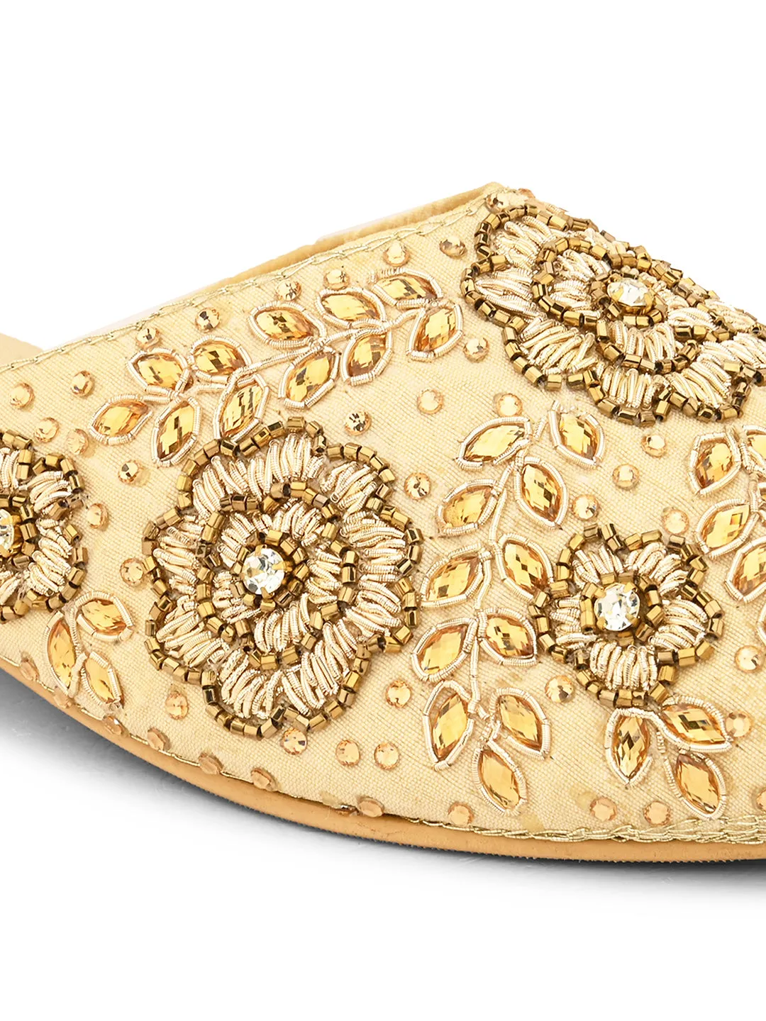 Pelle Albero Women's Gold Synthetic Leather Slip On Casual Sandal