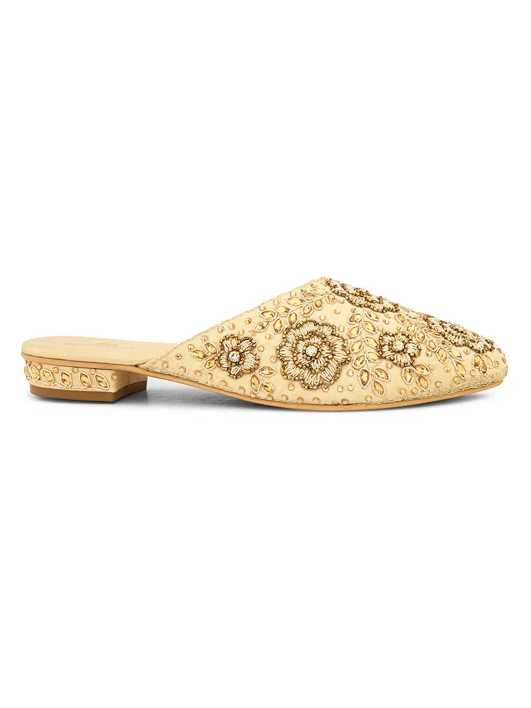 Pelle Albero Women's Gold Synthetic Leather Slip On Casual Sandal