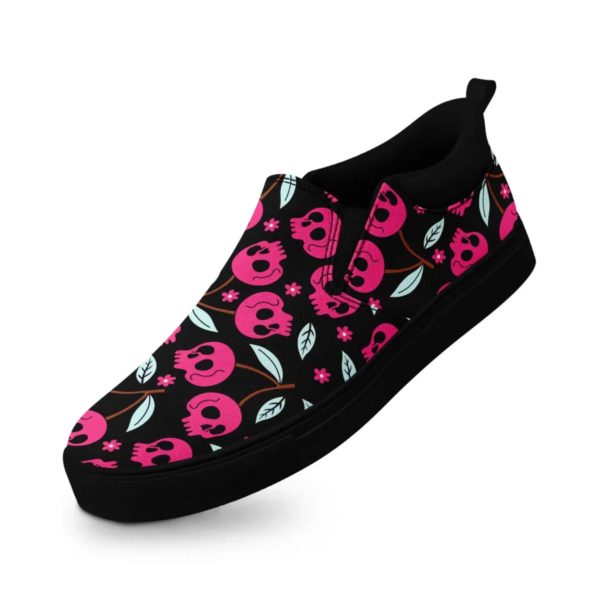 Personalized Gothic Floral Design Sneakers, Custom Raven and Skull Slip On Shoes, Comfortable Unisex Shoes