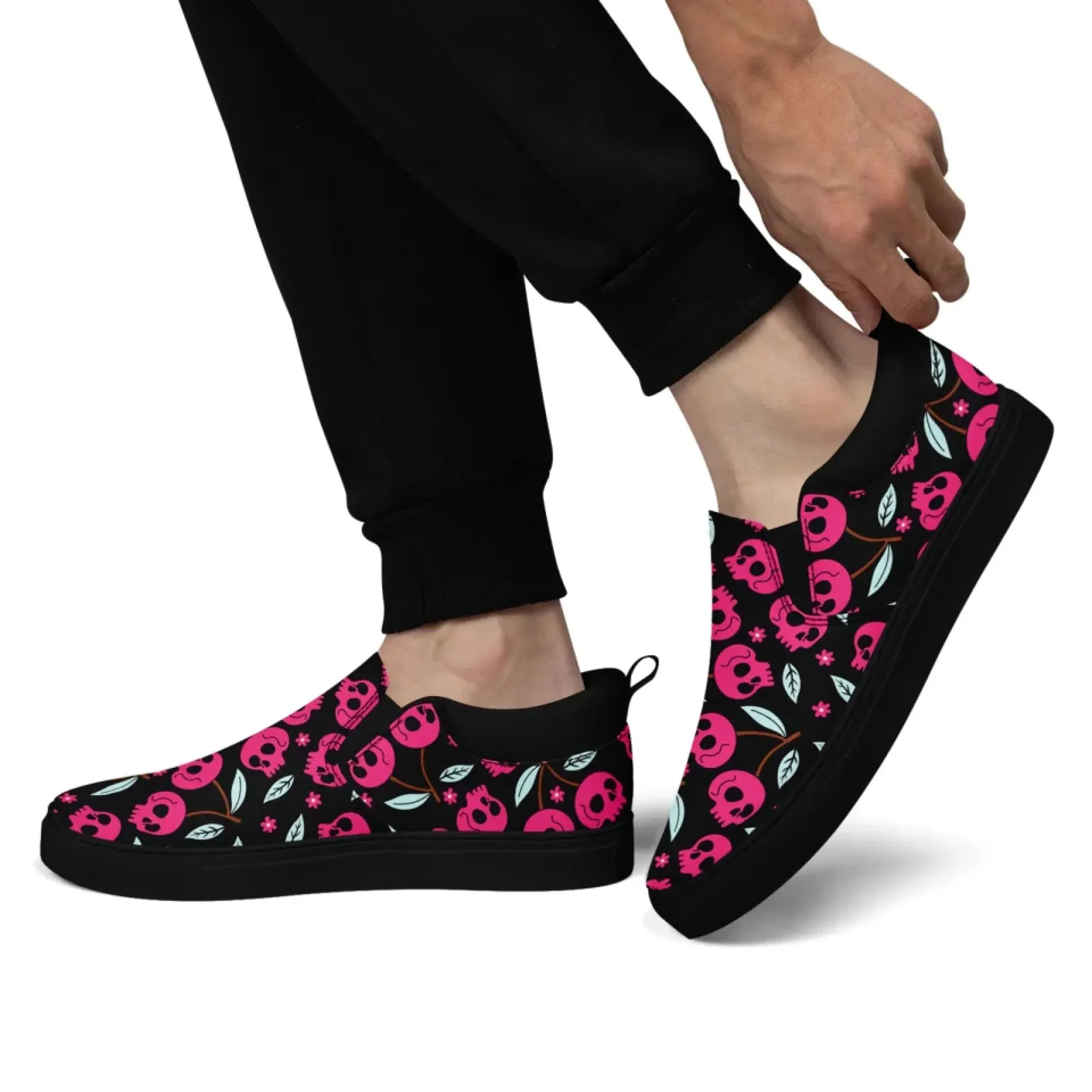 Personalized Gothic Floral Design Sneakers, Custom Raven and Skull Slip On Shoes, Comfortable Unisex Shoes