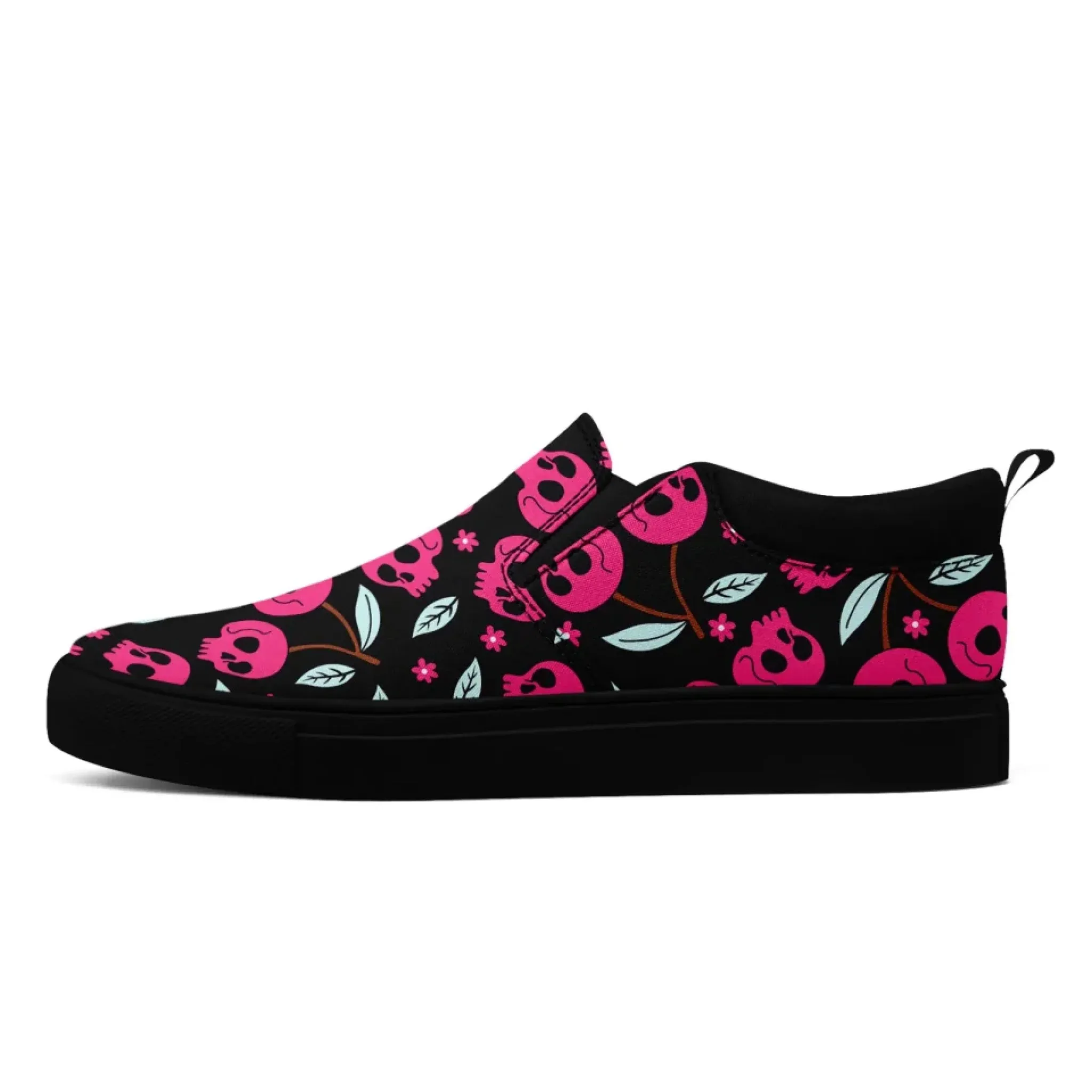 Personalized Gothic Floral Design Sneakers, Custom Raven and Skull Slip On Shoes, Comfortable Unisex Shoes