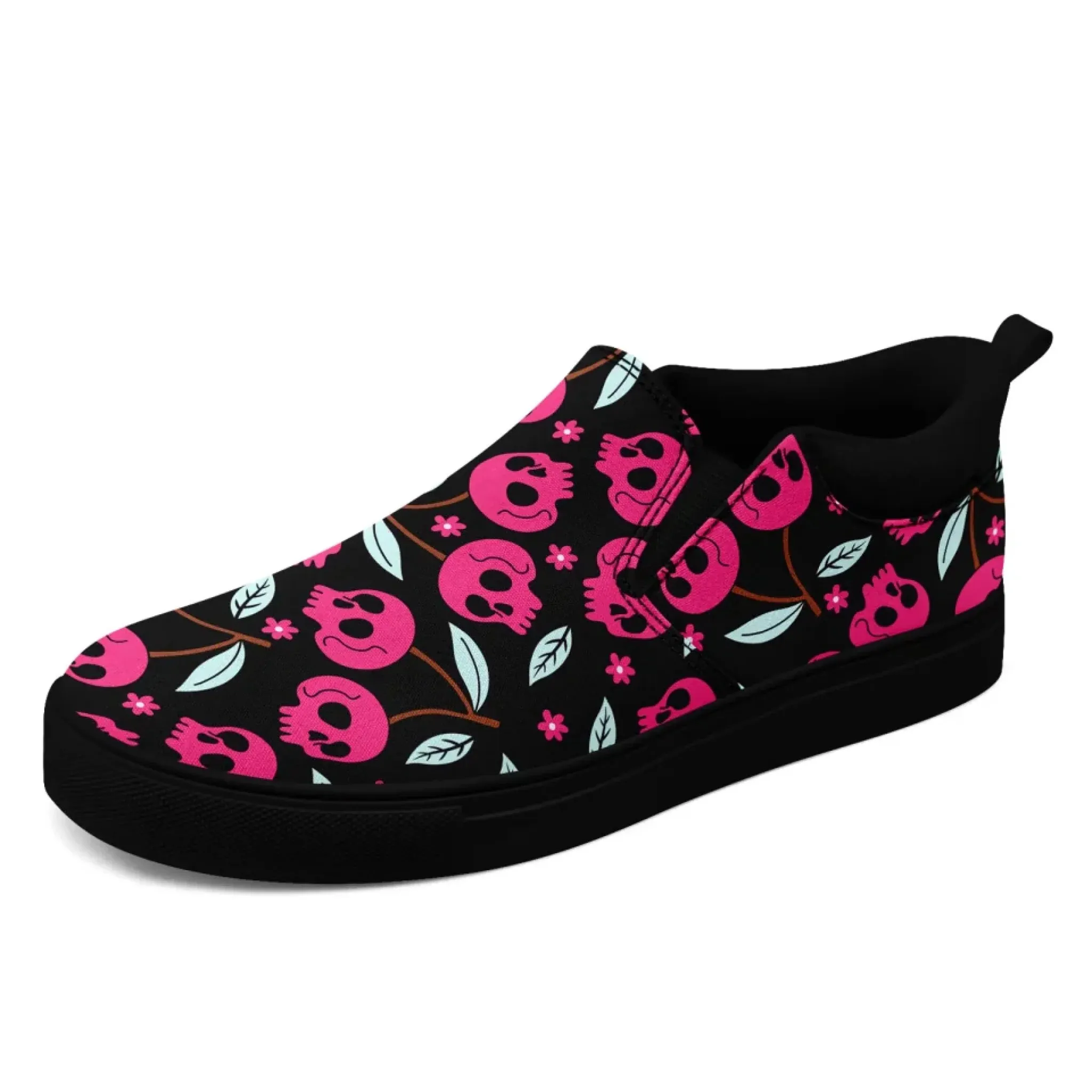 Personalized Gothic Floral Design Sneakers, Custom Raven and Skull Slip On Shoes, Comfortable Unisex Shoes