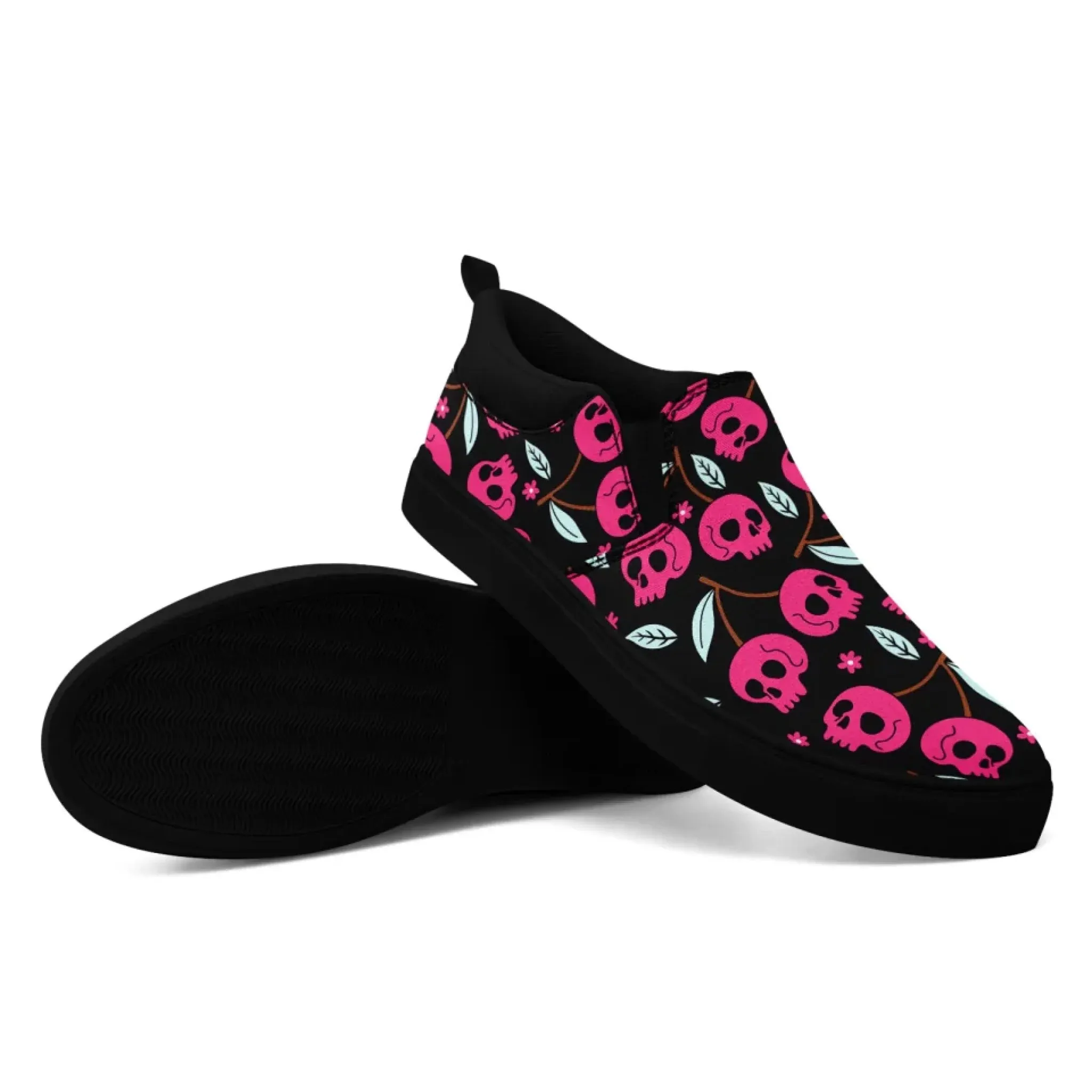 Personalized Gothic Floral Design Sneakers, Custom Raven and Skull Slip On Shoes, Comfortable Unisex Shoes