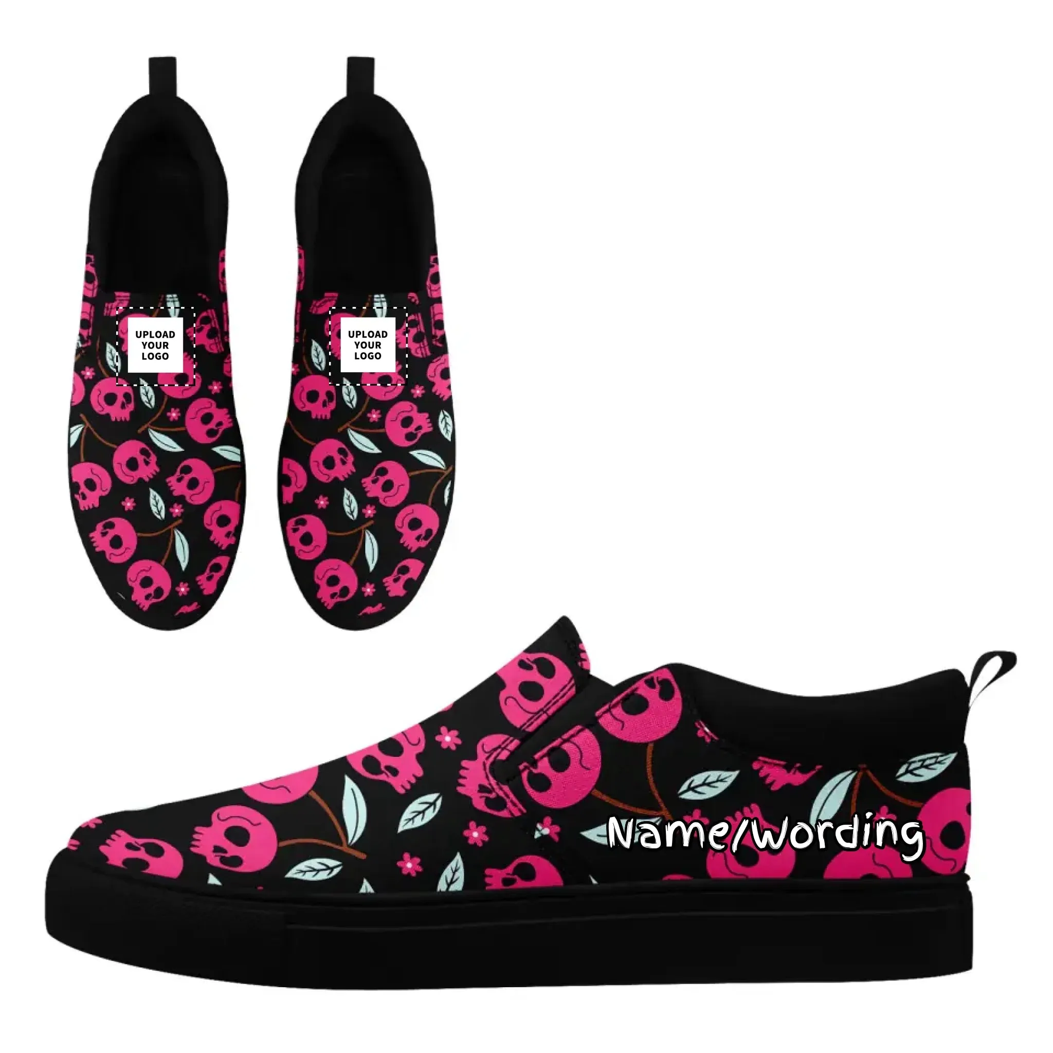 Personalized Gothic Floral Design Sneakers, Custom Raven and Skull Slip On Shoes, Comfortable Unisex Shoes