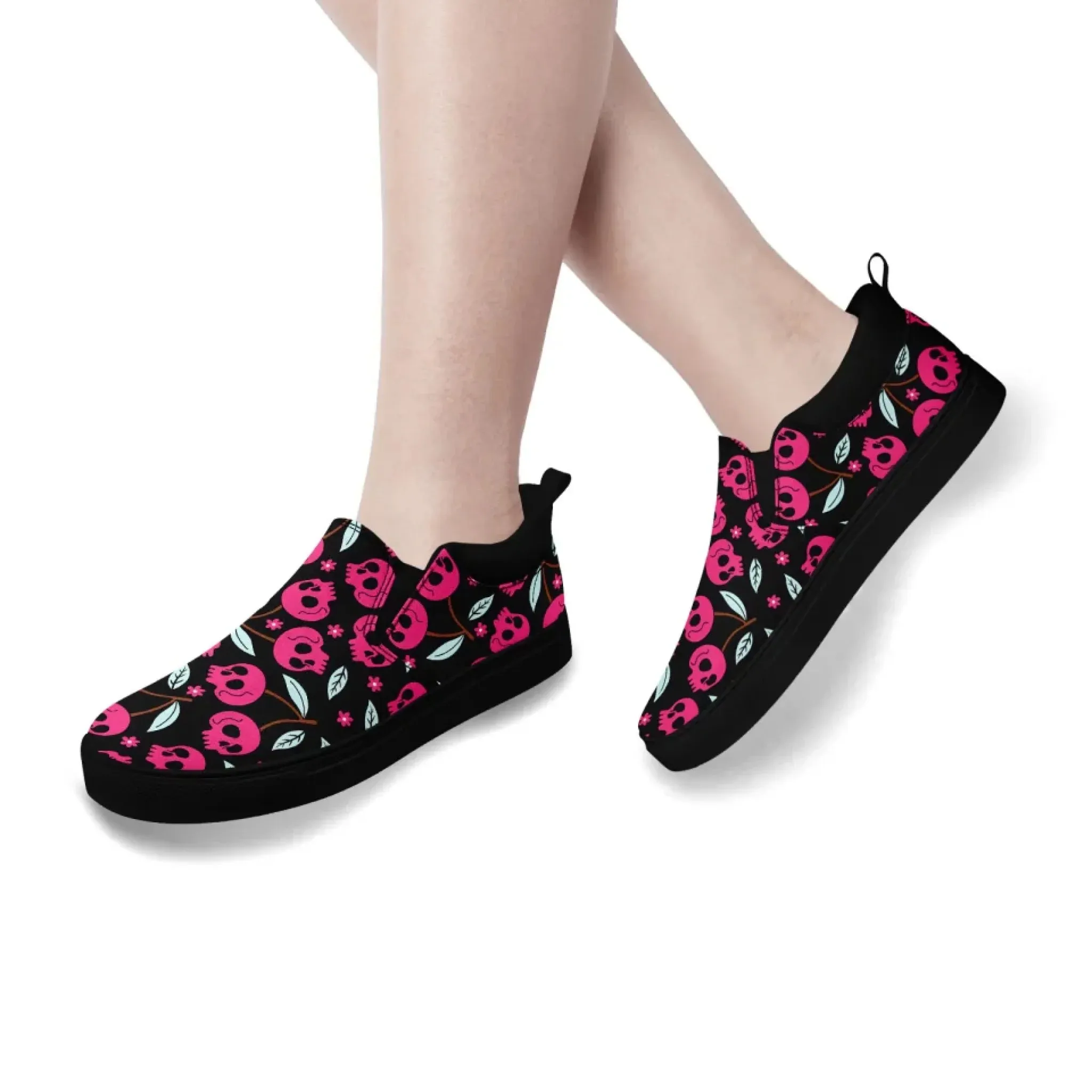 Personalized Gothic Floral Design Sneakers, Custom Raven and Skull Slip On Shoes, Comfortable Unisex Shoes