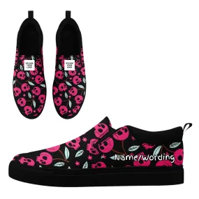 Personalized Gothic Floral Design Sneakers, Custom Raven and Skull Slip On Shoes, Comfortable Unisex Shoes