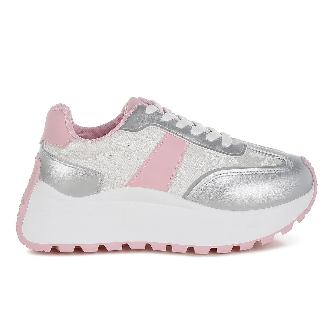 Print Embroidery Detail Metallic Sneakers