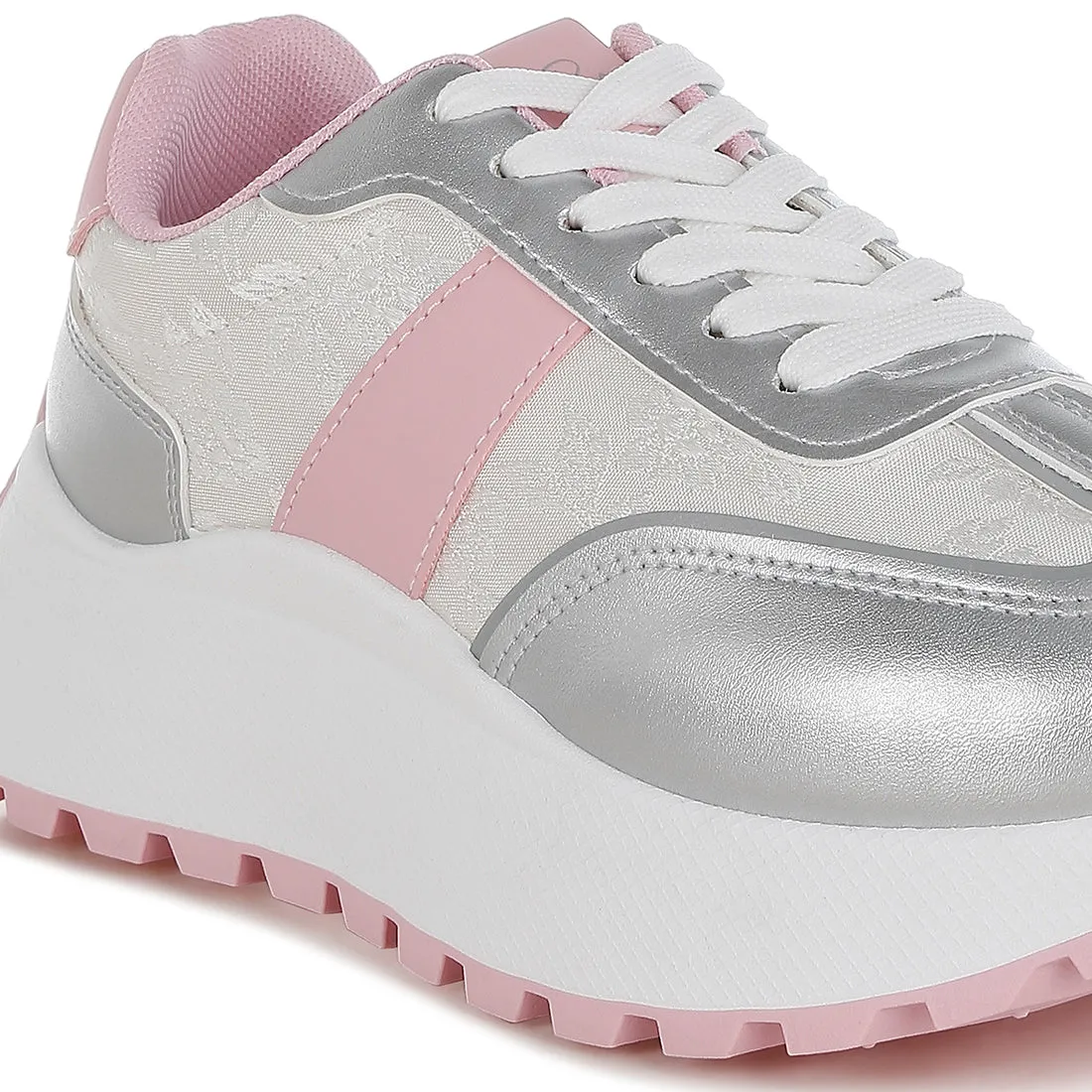 Print Embroidery Detail Metallic Sneakers