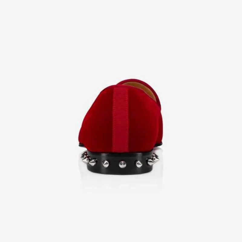 Red Velvet Loafers Studs-Heel Shoes