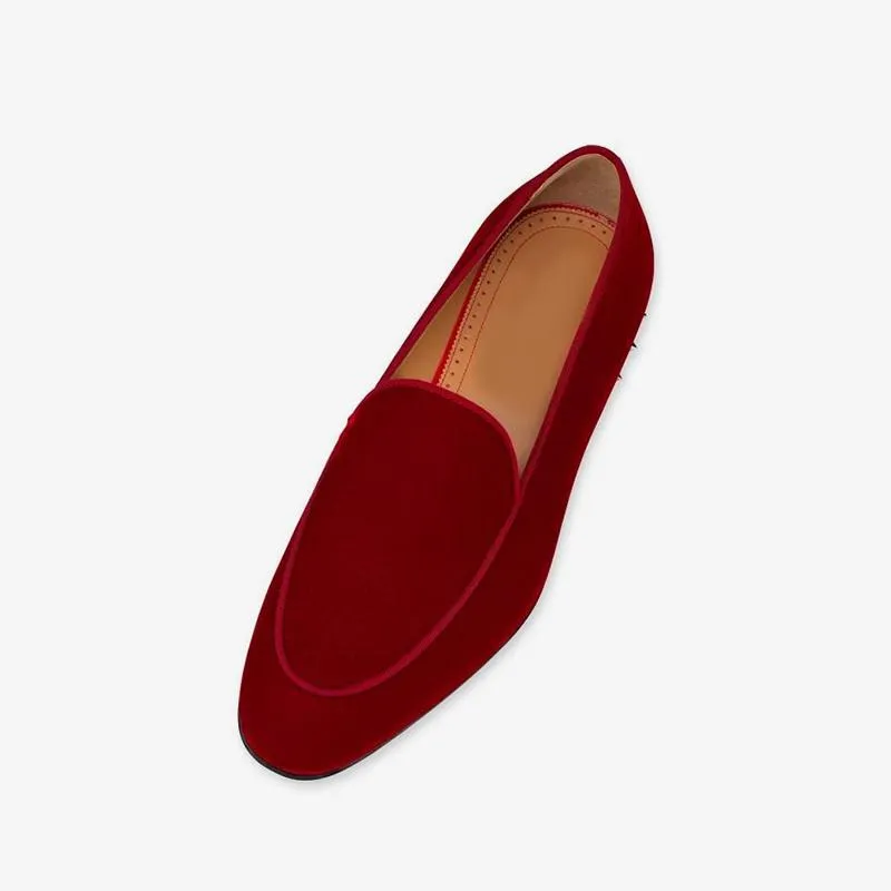 Red Velvet Loafers Studs-Heel Shoes