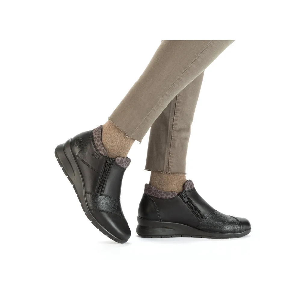 Rieker L4881 BLACK  Double Zip Water Resistant Ankle Boot L4881-01