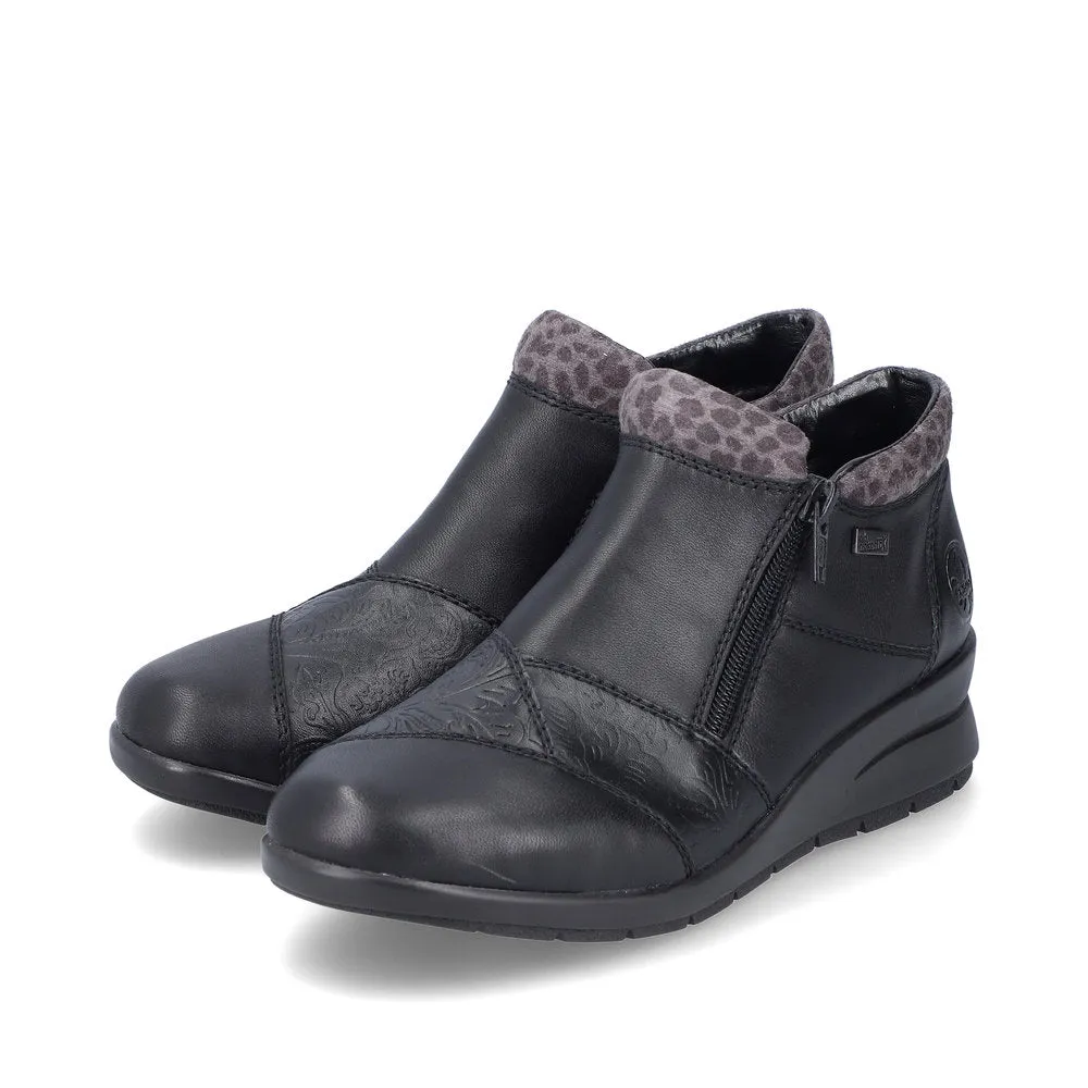 Rieker L4881 BLACK  Double Zip Water Resistant Ankle Boot L4881-01