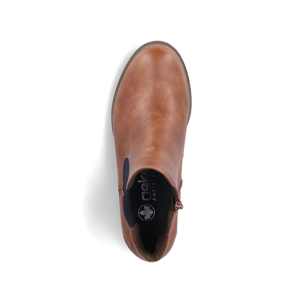 Rieker Ladies Boot 72254 Classic elastic sided boot with zip TAN 72254-24