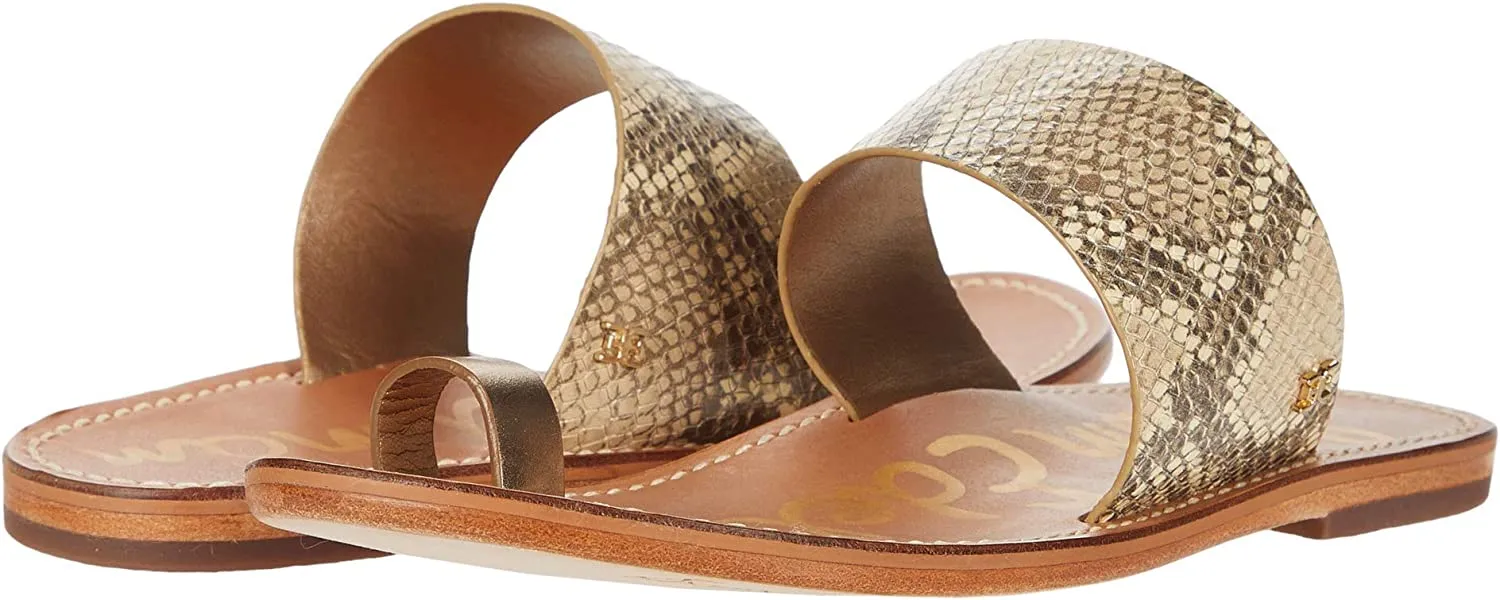 Sam Edelman Maxy Wheat Multi Slip On Snake Embossed Toe Ring Chic Slides Sandals