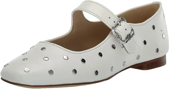 Sam Edelman Michaela Bright White Studs Mary Jane Ankle Strap Squared Toe Flats