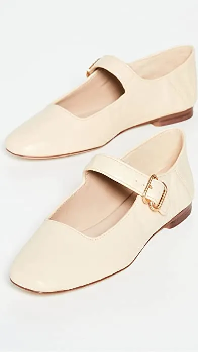 Sam Edelman Michaela Eggshell Mary Jane Buckled Ankle Strap Square Toe Flats