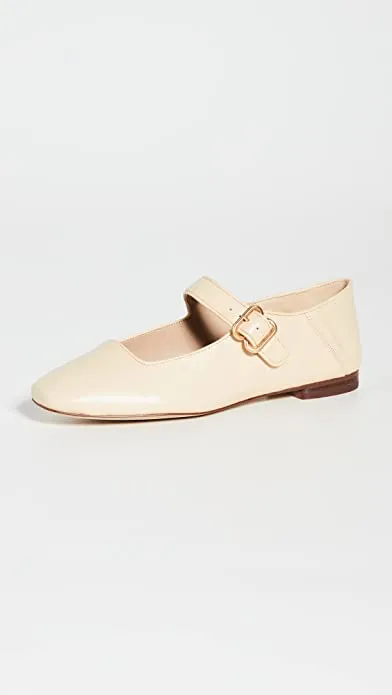 Sam Edelman Michaela Eggshell Mary Jane Buckled Ankle Strap Square Toe Flats