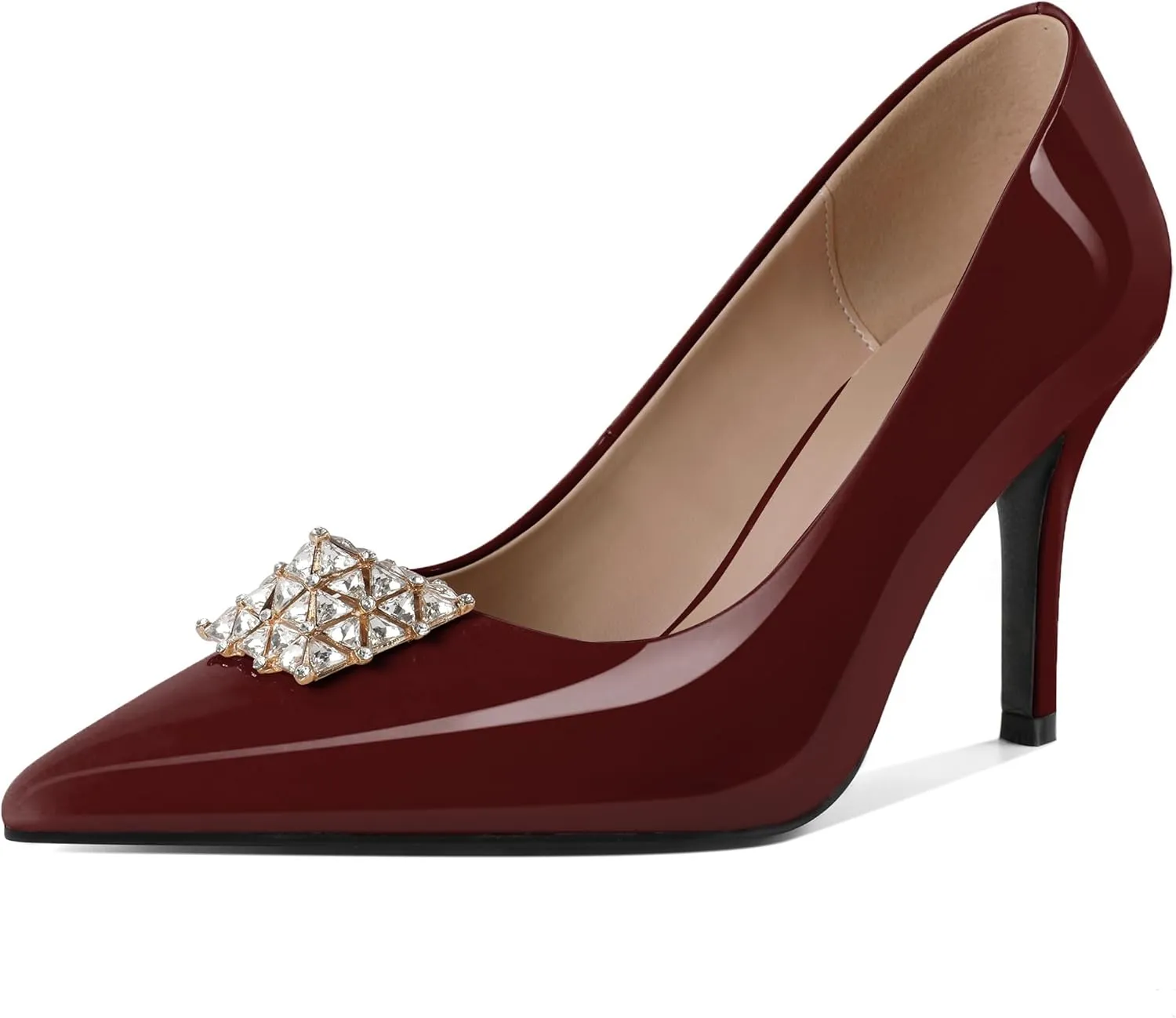 SAMMITOP Women's High Heels Pumps Closed Pointed Toe Stiletto 3.5 Inch Heels Rhinestone Pumps Dress Wedding Shoes