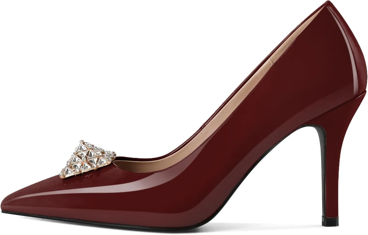 SAMMITOP Women's High Heels Pumps Closed Pointed Toe Stiletto 3.5 Inch Heels Rhinestone Pumps Dress Wedding Shoes