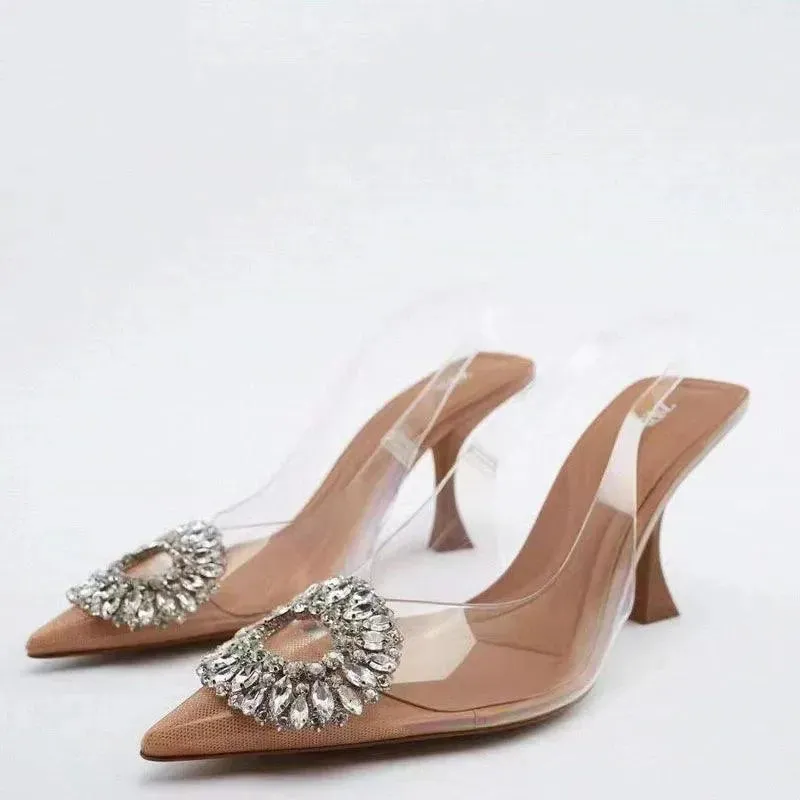 Sandals Rhinestone PVC Heeled Sandals Women