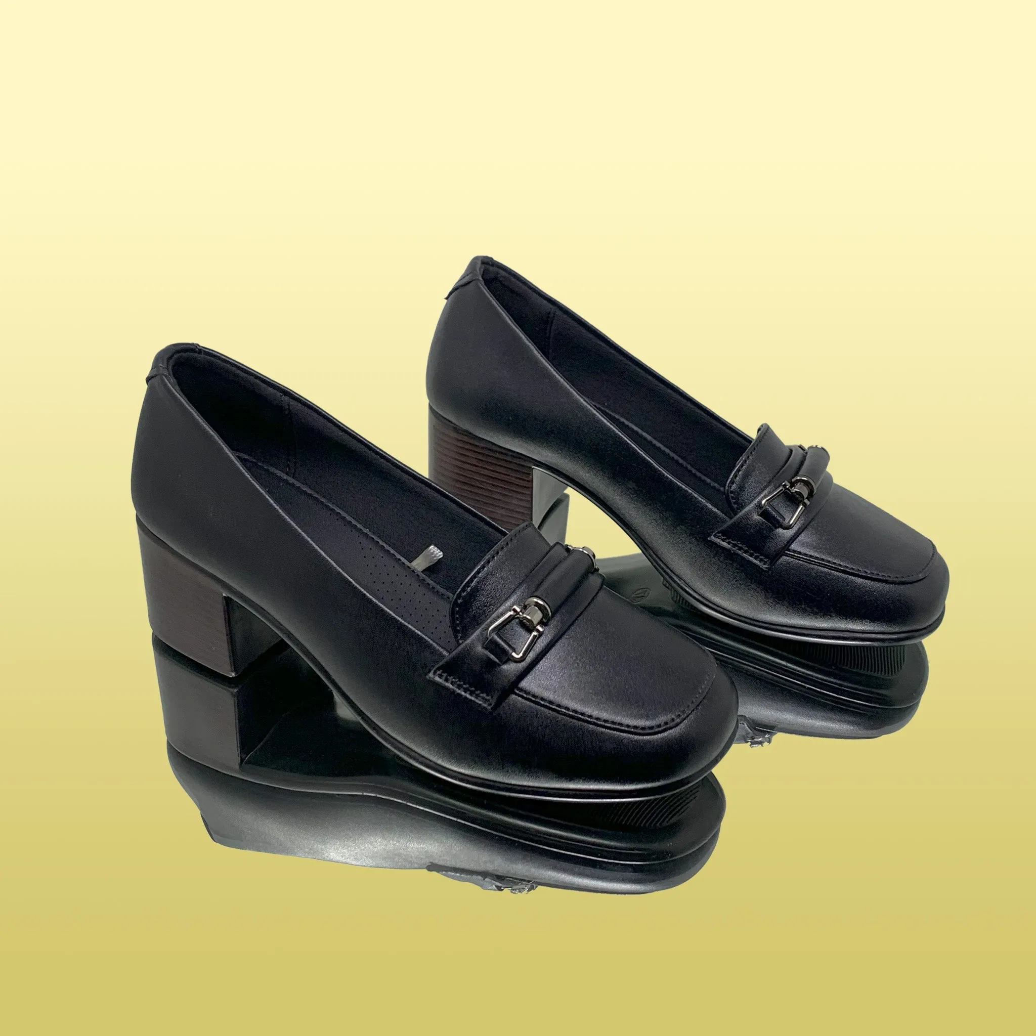 Sophisticated Block Heel Loafers - Classic Black