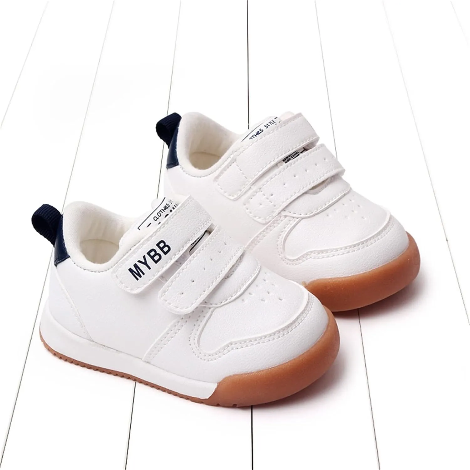Toddler Boys Girls Sports Shoes Flat Bottom Non Slip Comfortable Soft Solid Color Hook Loop First Running Sneakers