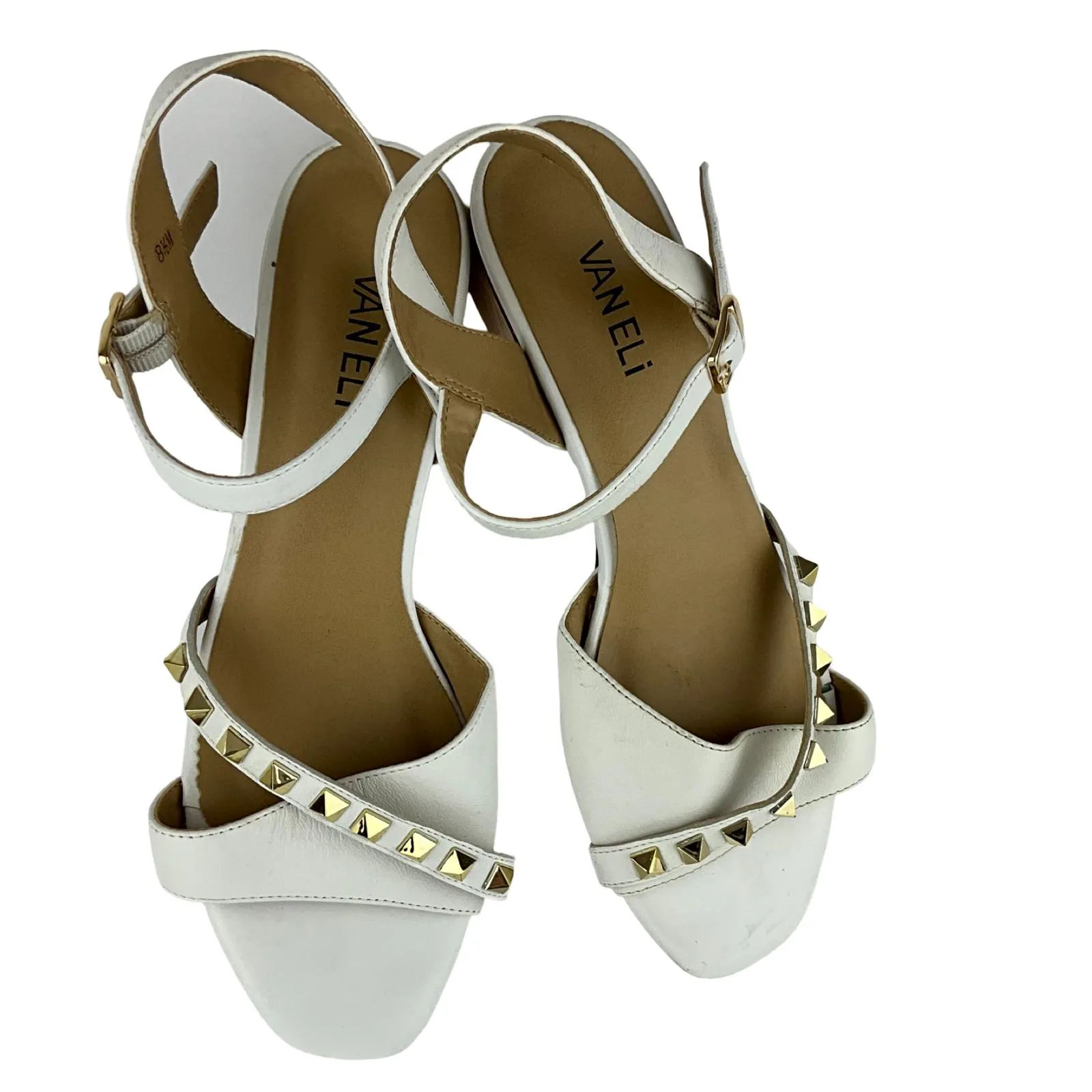 Vaneli Women's Stud Gold Details Filled Mid Top Sandals White Sz 8.5M Pre-Owned