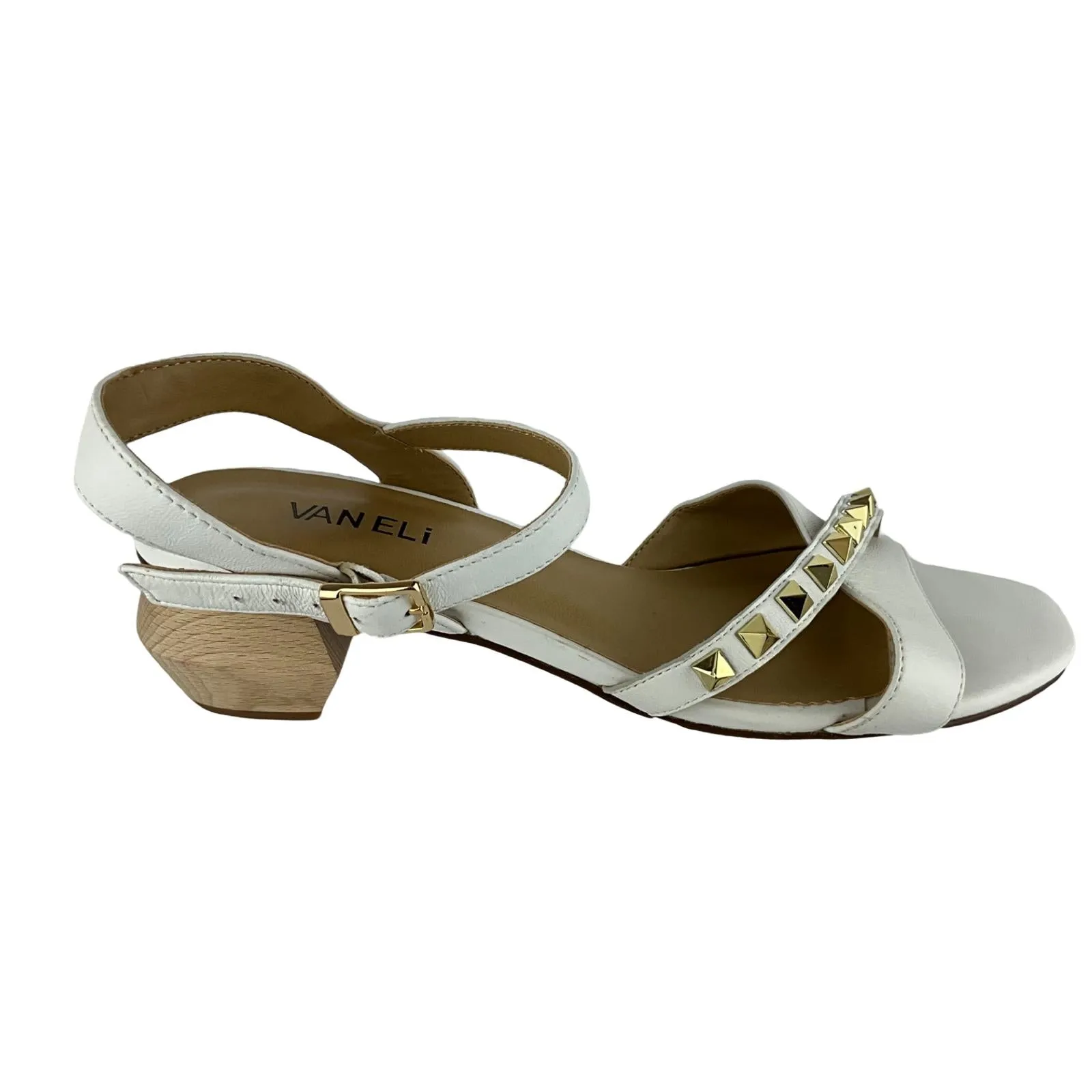 Vaneli Women's Stud Gold Details Filled Mid Top Sandals White Sz 8.5M Pre-Owned