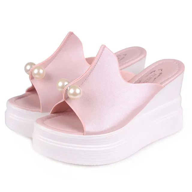 Women Summer Sandals Thick Heel Platform Wedges Sandals White Black High Shoes