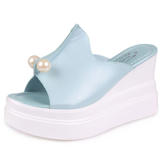 Women Summer Sandals Thick Heel Platform Wedges Sandals White Black High Shoes